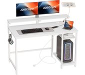 Puertos Type-C & USB, Escritorio de Ordenador con Soporte para Monitor, Estante de Almacenamiento Reversible y Ganchos, Escritorio Gaming, 100 CM, Negro