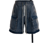 Pantalones cortos Cargo con múltiples bolsillos para hombre, ropa de calle con cintas estilo Ro, cintura elástica, pierna ancha, pantalones vaqueros holgados hasta la rodilla