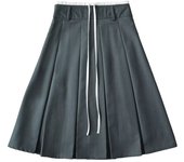 2025 Summer New Style Women's Solid Color Striped High-Waist Casual A-line Full-Length Skirt with Pleats