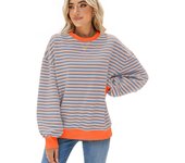 Women's Striped Crew Neck Sweatshirts with Contrasting Colors  Outerwear