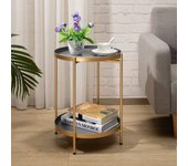 Mesa Auxiliar Redonda Mesa de Café & Té, Bandeja de Metal de 2 Niveles, Mesita de Noche Mesita de Sofá para Sala de Estar Dormitorio Balcón Patio, Negro