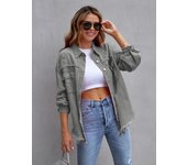 Women's medium length denim windbreaker, with broken and long sleeves