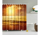Seaside Beach Shower Curtain Coconut Tree Sunset Sailboat Nature Scenery Bath Curtains Fabric Bathroom Decor Screen Set Hooks