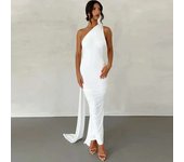 Europe and United States Summer Novelty Solid Color Straps Halter Hip Asymmetric Party Floor Skirt Dress For Women.