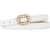 Beautiful Pearl Buckle Belts for Woman 100cm Solid Color PU Belts Woman One-piece Dress Jeans Belts
