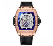 Barril de vino cuadrado reloj mecánico automático de alta gama de fondo hueco cinturón de silicona impermeable luminoso reloj de los hombres