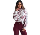 Elegant Stylish Women's Bow Tie Shirt, Fashion Printed Long Sleeve Blouse, Button-Up Tops for