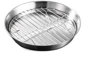 304 Stainless Steel Air Fryer Baking Tray Non-stick Elevated Mesh Circular Drain Pan Heat-resistant 2-Piece Set