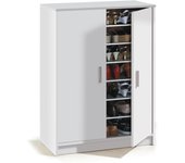 Mueble Zapatero Dos Puertas, Mueble Auxiliar, Modelo Basic Wide, Acabado en Blanco, Medidas: 75 cm (Ancho) x 101 cm (Alto) x 36 cm (Fondo)