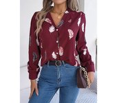 Blusa de manga larga con estampado de plumas para mujer, camisa blanca a la moda, Top informal para oficina, ropa elegante para mujer, novedad de otoño