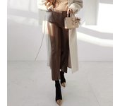 BGTEEVER Winter Fashion Loose Female Straight PU Leather Trousers Elegant Thicken Velvet High Waist Ladies Split Flare Pants