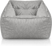 Puff Reposapiés Salon de Lujo - [50x40x30 cm] Sofa Puf de Diseño con Relleno Incluido para Escritorio u Oficina - Taburete Bean Bag Chair Grande en Cuero Sintético Beige