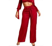 Burgundy Pants for Women High Waist Wide Leg Straight Woman Trousers Cotton Korean Fashion Classic Elastic Slacks