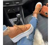 Women Leather Platform Shoes Fashion Solid Color Chunky Heel Sneakers Casual Flat Sports Shoes Designer Shoes Zapatillas Mujer