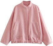 Women's Bomber Jacket Stand Collar Button Up Lightweight Shirt Jacket for Daily Life Work Shopping