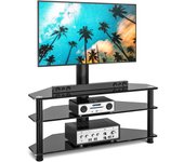 Soporte TV Mesa Mueble Esquina para Television de 32 a 70 Pulgadas, Vintage Altura Ajustable Base Televisor Negro, Soporte TV Suelo Giratoria con 3 Estantes | MAX 50 Kg Vesa 600 * 400 mm