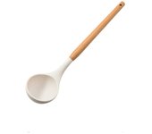 Utensilios de cocina blancos, herramienta de silicona con mango multifunción de madera