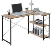Forma de L,120x75 cm, Mesa Escritorio Esquinero con Estanteria, Mesa Gaming, Mesa de Estudio, Escritorio Ordenador PC para Oficina en Casa, Blanco + Blanco,TSB06ws