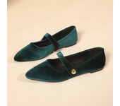 Elegant Velvet Ballet Flats Woman Velour  Shoes Ladies Pointed Toe Buckle Strap Loafers In Purple Green