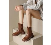 Ankle Boots Women's Chunky Heel Leather Simple Outdoor Work Casual Shoes Fashion Women's Shoes