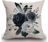 Funda de cojín floral de terciopelo decorativa de granja, fundas de almohada de flores de acuarela azul marino, fundas de almohada bohemias rosas azules y blancas, funda de almohada cuadrada