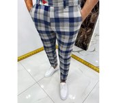 Men's casual checkered pants elegant tight pants