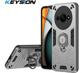 KEYSION Shockproof Armor Case for Redmi A3 Camera Lens Protection Ring Stand Phone Back Cover for for Xiaomi POCO C61