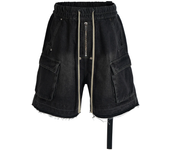 Pantalones cortos Cargo con múltiples bolsillos para hombre, ropa de calle con cintas estilo Ro, cintura elástica, pierna ancha, pantalones vaqueros holgados hasta la rodilla