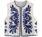 Chaleco Corto de Bordado Floral Vintage