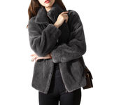 Hoodie, fleece coat, plush winter jacket, women's double-sided thick long sleeved zipper cardigan