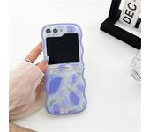 Korean Cute Flower Tulip Cat Girl Wave Transparent Case with Bracelet for Samsung Galaxy Z Flip5 Z Flip 5 Zflip 5 Flip5 Cover