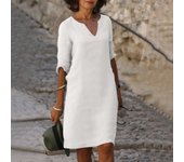 Cotton en   Dresses  Sleeve Holiday Vacation V Neck Solid Color Women's Summer Party Dress