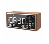 Vintage Dual Alarm Clock Radio with Wireless Charging, FM Radio, LED Display, Dimmer Control for Bedroom
