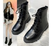 Botas Planas Para Mujer, Zapatos Retro Con Cordones Cortos, Color Sólido, Cabeza Redonda, Botas Coreanas A La Moda