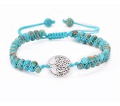 Pulsera de piedra esmerilada de doble capa de 6 mm que teje el árbol de la vida colgante cuentas de yoga ajustables