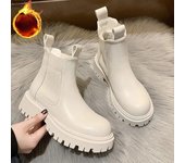 Botas Cálidas De Puntera Redonda Para Mujer, Moda De Invierno