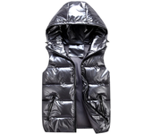 Chaleco clásico con capucha para hombre/mujer/niño, chaleco de algodón brillante con capucha de invierno, chaleco informal, chaqueta sin mangas para hombre, abrigos cálidos, sombrero