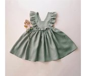 2024 Vestido de Princesa para Niñas Verano Nueva Moda Manga Voladora Algodón y Lino Ropa para Bebés de 0-3 Años