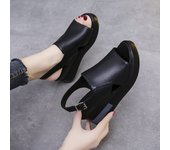 Muffin zapatos de tacón de cuña de suela gruesa para el desgaste exterior de verano de las mujeres