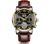 Boda berenjena nuevo impermeable multifunción reloj mecánico automático para hombres reloj luminoso hueco calendario de acero inoxidable para hombres con