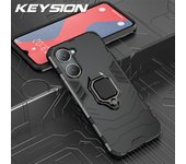 KEYSION Shockproof Armor Case for VIVO Y03 Y03t Y18 Y18e Y18s Soft Silicone+PC Ring Stand Holder Phone Cover for VIVO Y28s 5G
