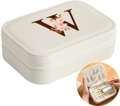 Initial Floral Letter Jewelry Box Jewelry Storage Box Portable Zipper Jewelry Box Pu Leather Ring Earrings Necklace Storage Box