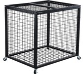 SucceBuy Rolling Sports Ball Storage Cart, Steel Rack Organizer for Indoor & Outdoor, Lockable Double-Lid Cage