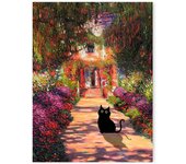 Abstract Monet Garden Landscape Canvas Painting Sunflower Flower Black Cat Poster Print Picture Living Room Aesthetic Home Decor