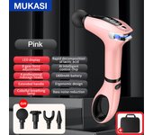 MUKASI Muscle Massage Gun with Detachable Extended Handle, Deep Tissue Muscle Massager Gun with 8 Adjustable Levels, 4 Massage Heads, LCD Touch Screen, for Muscle Pain Relief