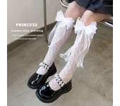 Summer Baby Girls Thin Lolita Bow Lace Bow Fishnet Knee High School Uniform Princess Socks Match With Skirt For Kids Party