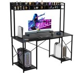 Ordenador, Secretaria Escritorio de Juego con estantería y Soporte y Estante de Almacenamiento, Mesa Gaming Ergonómico para Salas de Oficina 120x60cm Marrón