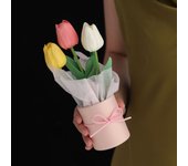 Portable Realistic Artificial Tulip Bouquet PU Simulation Tulip Flower with Bucket Fake Flower Bunch Car Mounted Ornaments