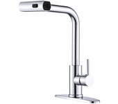 Grifo de cocina con pulverizador extraíble, toque de cascada, un solo orificio, de acero inoxidable, para fregadero