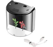 Water Pump Desktop Fish Tanks Water Fliter Led Light Small Crab Habitats with Plastic Aquatic Plants Quiet
